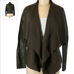 Blank NYC Faux Leather and Knit Jacket in Green
